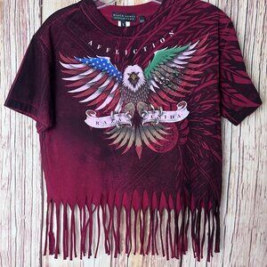 Affliction Women’s FRINGE Shirt Black Label Raza Unida Small